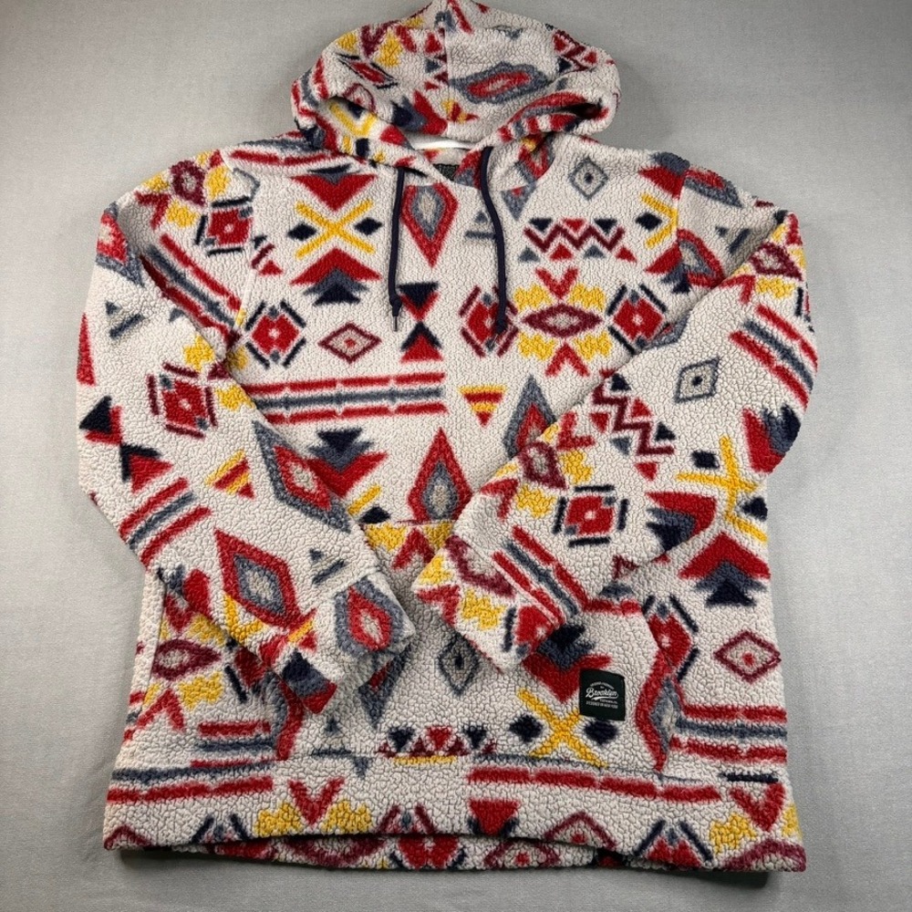 Brooklyn Cloth Mens Sherpa Fleece Hoodie Aztec Geometric Pullover Large